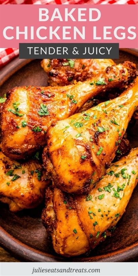 Sometimes there are red spots in the meat near the bone and if you cook them a little longer those disappear. Baked Chicken Legs - Tender and Juicy! - Julie's Eats ...