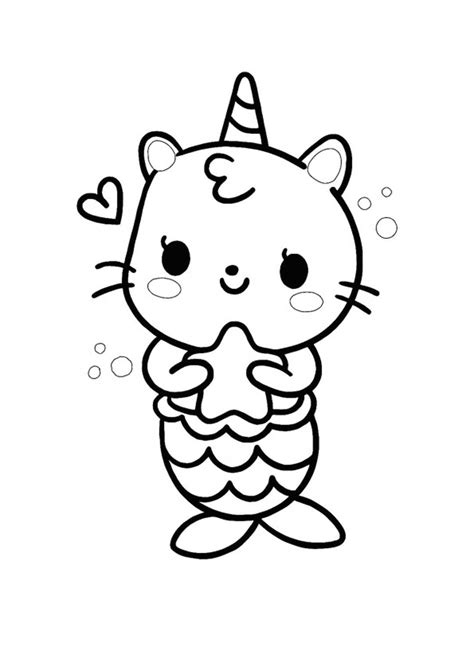 Unicorn Cat Mermaid Coloring Page Free Printable Coloring Pages