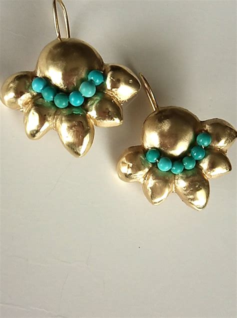 Turquoise Earrings Gold Dangle Earrings Gold Plated Etsy