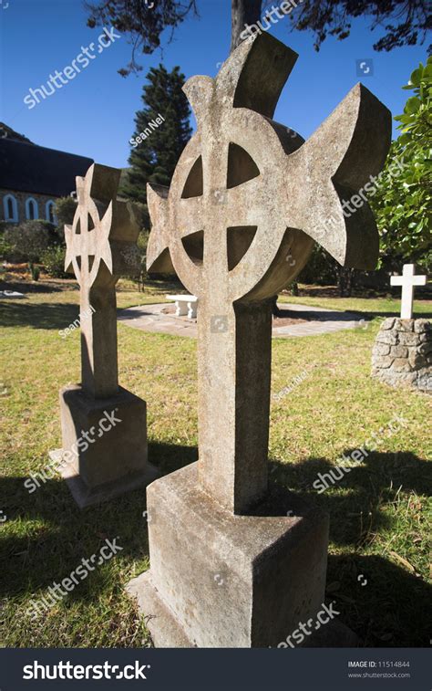 Irish Cross Shaped Old Headstone Of A Grave Made From Granite Stock