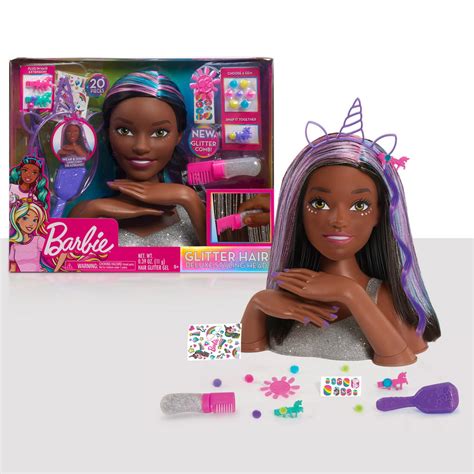 Barbie Barbie Deluxe 20 Piece Glitter And Go Styling Head Black Hair