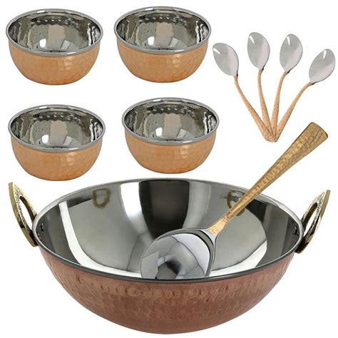 Indian Ts Serving Bowl And Karahi Indian Dishes Serveware Set Copper