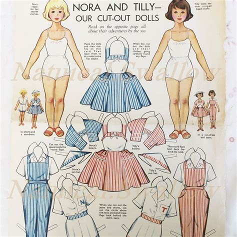 Vintage Fifties Nora And Tilly Paper Doll Cutout Dolls Beach Theme