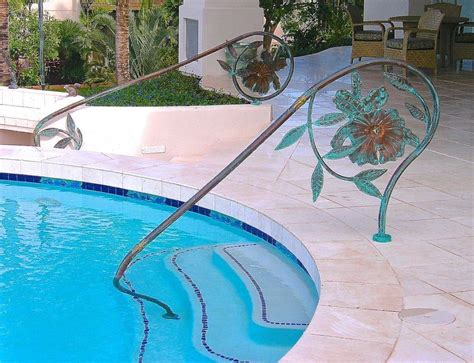 A blacksmith and an artisan, miran specializes in sophisticated design, making unique wrought iron sculptures, staircase railings, fences and gates, wrought iron furniture, gazebos and balconies. Pool Railings - Padilla Designs | Pool, Pool rails, Outdoor