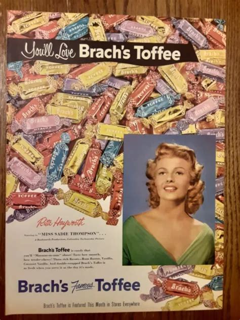1950s Brachs Famous Toffee With Rita Hayworth Life Magazine Print Ad