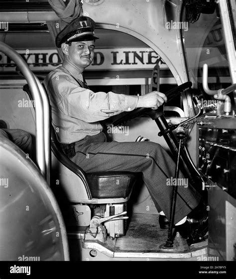 Greyhound Bus Lines Bus Driver Sitting At The Steering Wheel Ca 1937