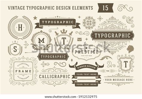 Vintage Typographic Design Elements Set Vector 库存矢量图（免版税）1912132975