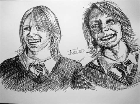 Fred And George Weasley In Portrait Graphic Draw Harry Potter Art