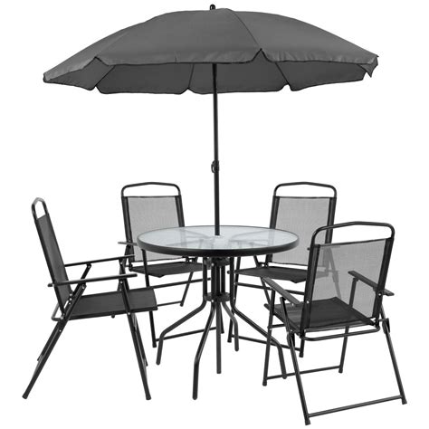 Amazonbasics kids wood table and 4 chair set, natural table, assorted color chairs. 6PC Black Patio Set & Umbrella GM-202012-BK-GG ...