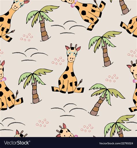Cute Seamless Pattern With Cartoon Giraffes Vector Image