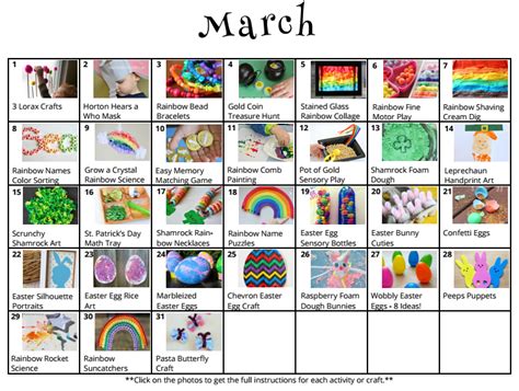 On this page you'll find a quick summary of the topics we focus on in each monthly activity calendar as well as links to the individual monthly pages. A month of kids crafts and activities for March | March ...