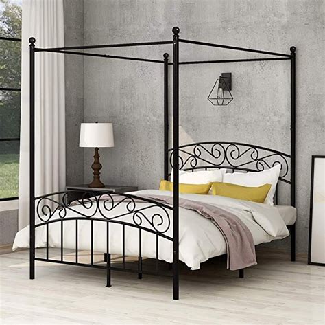 Aufank Full Size Metal Canopy Bed Frame Platform With