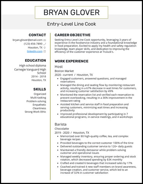 5 Line Cook Resume Examples Built For 2022