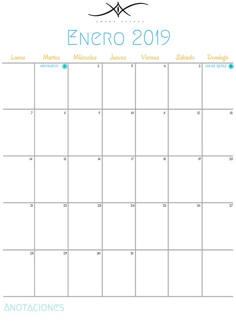 Enero 2019 Calendario Enero Calendario Lunes Martes Miercoles