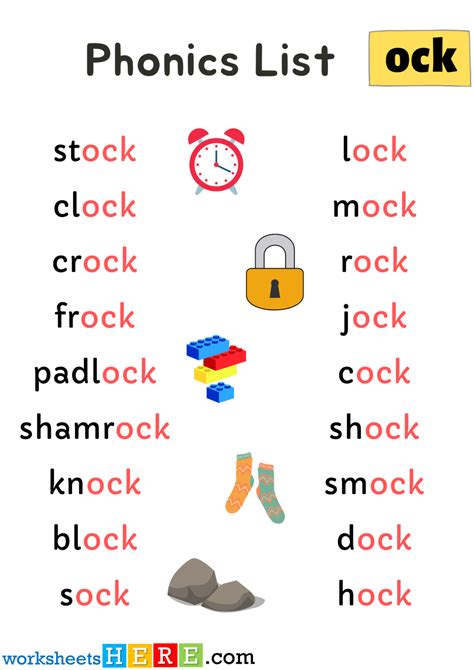 Spelling Phonics ‘ock Sounds Pdf Worksheet For Kids And Students