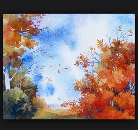 Fall Landscape Watercolor Paintings Autumn Art Painting