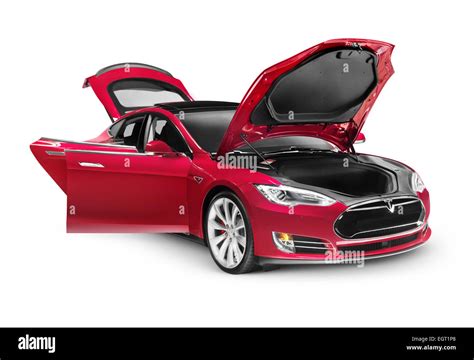 Tesla Model S P85d Electric Car With Open Doors And Hood Isolated On