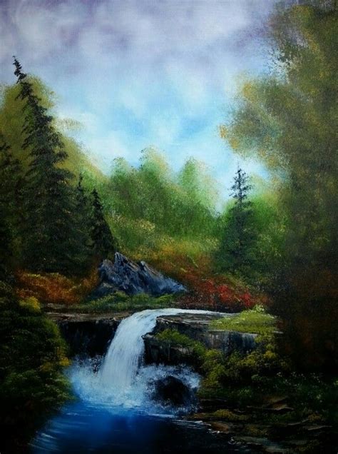 Serene Waterfall Oil Painting By Mickie Ames Landscape Paintings