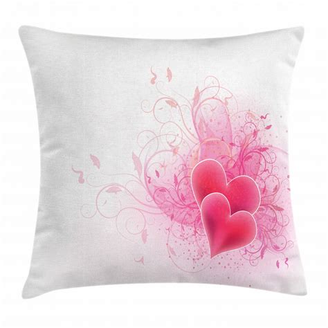 Romantic Throw Pillow Cushion Cover Valentines Day Themed Hearts With Floral Arrangement