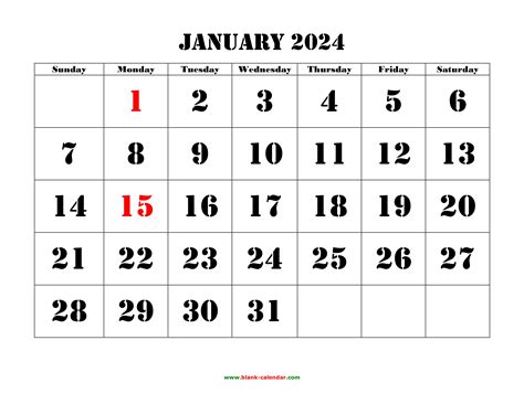 Free Download Printable January 2024 Calendar Large Font Design