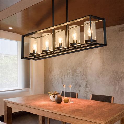 35+ modern & unique lighting ideas for your kitchen. Modern Metal Glass Shade Kitchen Island Linear 5-Light ...