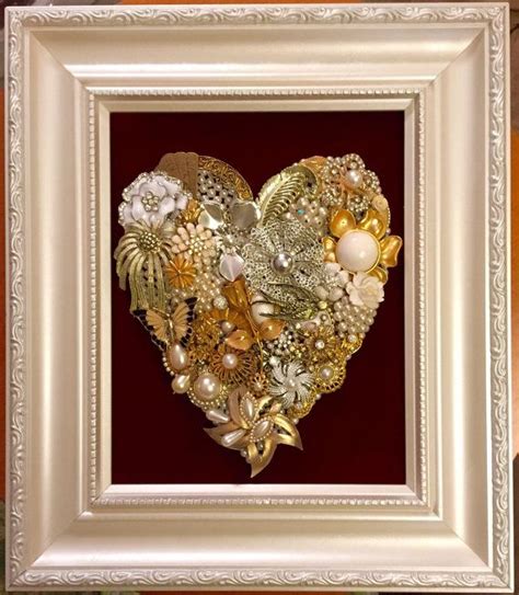 Beautiful Vintage Jewelry Framed Artwork Heart Vintage Jewelry