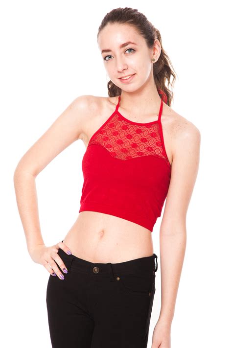 Junior Mesh Lace Front Halter Crop Top Tuesday Trader