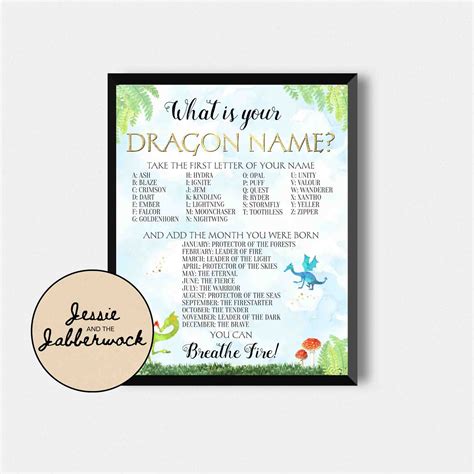 Whats Your Dragon Name Printable Instant Download Party Etsy Uk