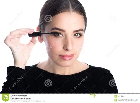 Beautiful Young Woman Applying Mascara Stock Photo Image Of Applying