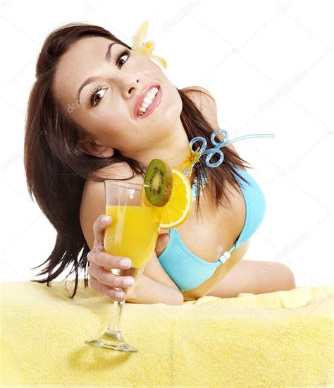 Girl In Bikini Drinking Cocktail Isolated Stock Photo My XXX Hot Girl