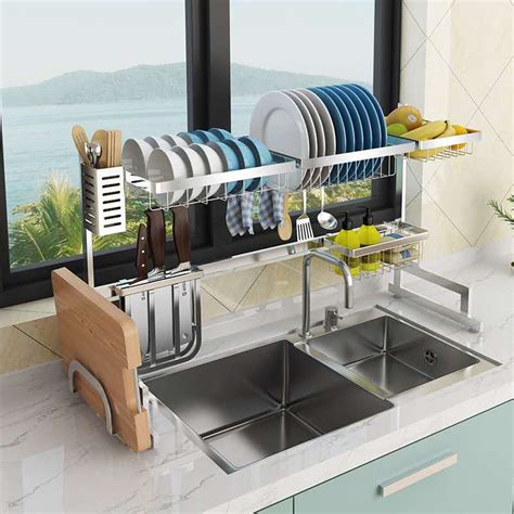 Stainless steel dish racks : 304 Silver Stainless Steel Kitchen Rack Sink Drain Rack ...