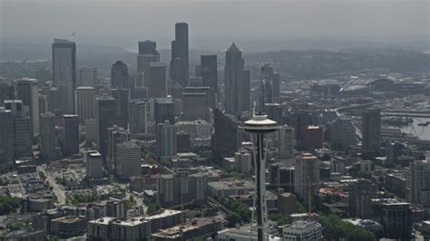 5k Stock Footage Aerial Video Orbit The Space Needle And Seattle Center