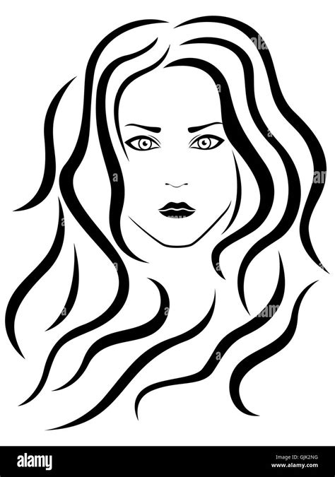 Abstract Female With Wavy Hair Vector Black Outline Stock Vector Image