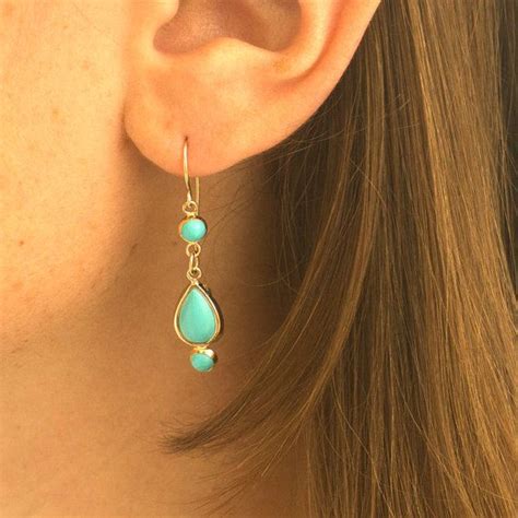 14K Gold Turquoise Earrings Turquoise Jewelry Long Earrings Etsy