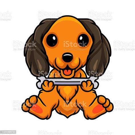 Cute Dachund Dog Cartoon Holding A Bone Stock Illustration Download