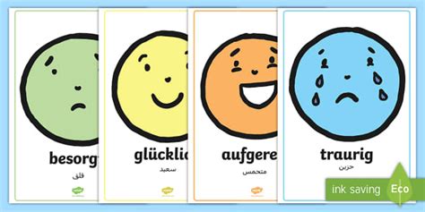 In verschiedenen situationen erleben wir verschiedene emotionen. FREE! - Deutsch Arabische Emotionen Gesichter Poster für die