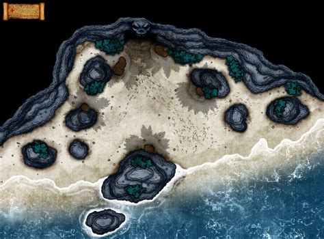 Day Beach Cove Sand Water Coast Sea Island Cave Skull Jungle Battlemap Map Dungeons And Dragons