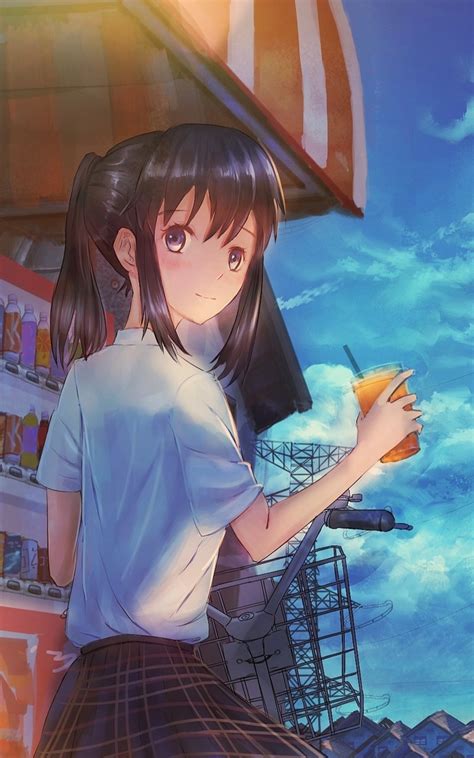 800x1280 Anime School Girl With Summer Drink Nexus 7samsung Galaxy Tab