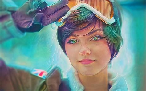 Wallpaper Face Digital Art Photoshop Women Cosplay Model Anime Short Hair Green Eyes