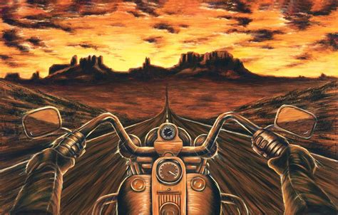 Print On Canvas Motorcycle Art Harley Davidson Landscape Etsy