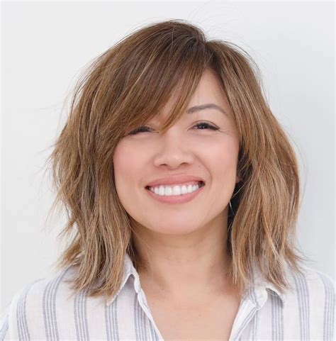Medium Hairstyles With Bangs And Glasses Layered Medium Ombre Bob