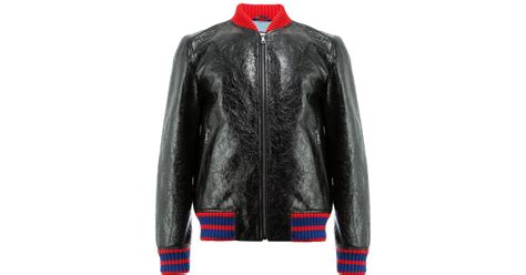 Gucci Leather Gg Web Patent Bomber Jacket In Black For Men Lyst