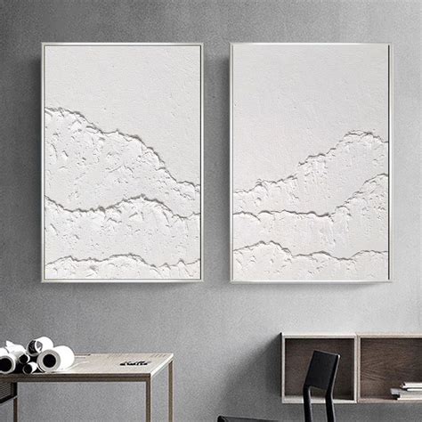 White Textured Wall Art White Abstract Art Set Of 2 White Etsy