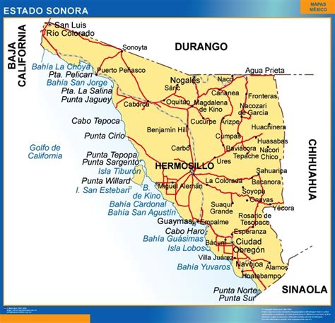 Mapa Estado Sonora Mapas Para México Usa Y Canada De Pared Murales