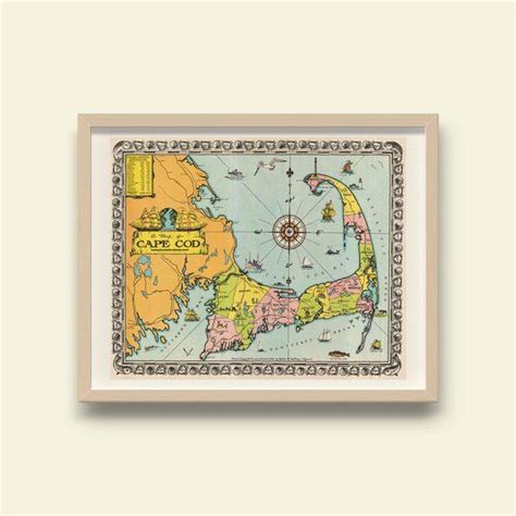 Vintage Cape Cod Map Print Antique Pictorial Map Of Cape Cod