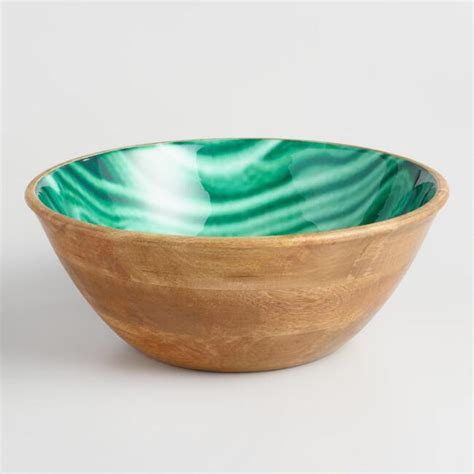 Noor Natural Mango Wood Enamel Printed Wooden Salad Bowl Size 10