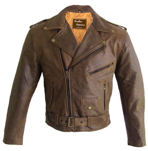 Mens Brown Buffalo Hide Leather Motorcycle Jacket With Concealed Carry