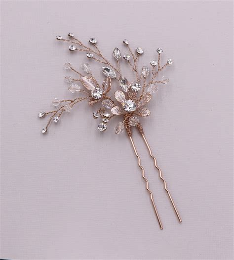 Rose Gold Hair Pin Crystal Wedding Hair Pins Rose Gold Hair Pin Rhinestone Hairpin Bridal