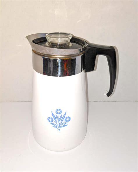 Corning Ware 9 Cup Coffee Stovetop Percolator W Warming Stand 9 5 H