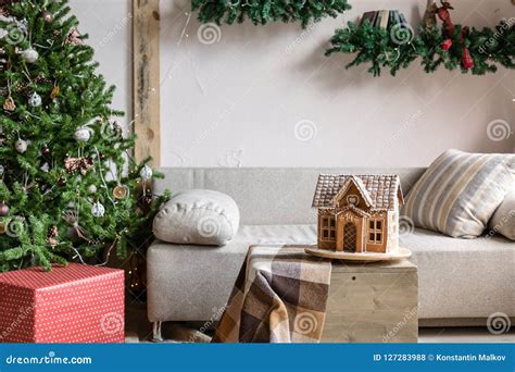 Xmas In Morning Living Room Sofa Bed In Christmas Interior Celebrate